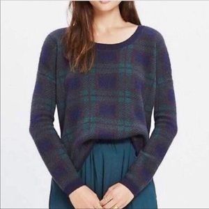 Madewell Tartan Navy Green Plaid Hi Low Sweater S